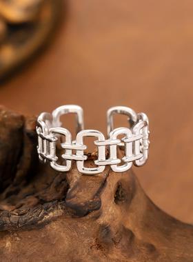 欧美风几何方形镀金女戒