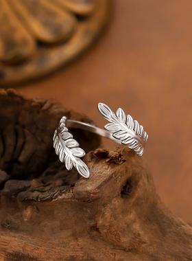 法式复古不锈钢树叶戒指