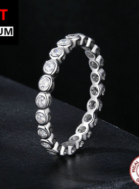 百搭跨境爆款闪耀莫桑石排列戒指s925纯银镀白金指环饰品手饰女