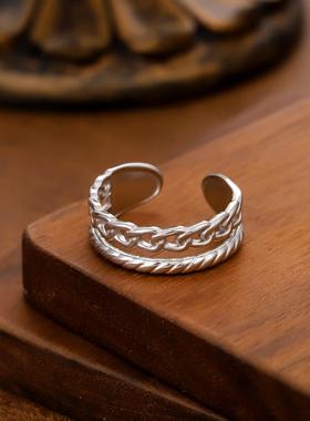 欧美镂空扭曲链条戒指女