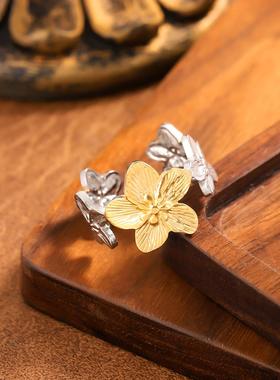 欧美轻奢花朵不锈钢戒指