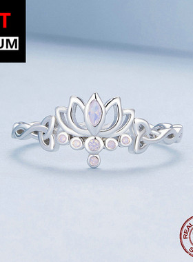 跨境百搭饰品跨境爆款纯银s925夏季清新莲花戒指镀白金指环饰品女