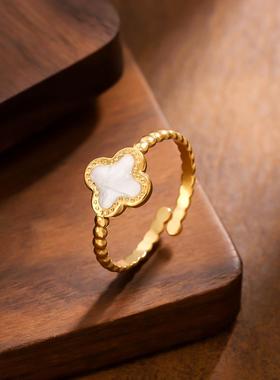 四叶草戒指女简约可调节指环