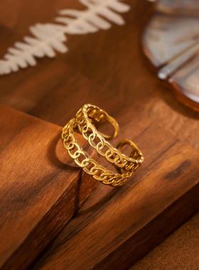 欧美风双层链条可调戒指