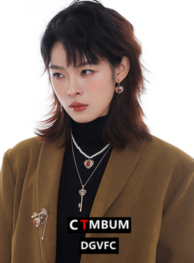 复古锁芯珍珠项链女双层叠戴高级