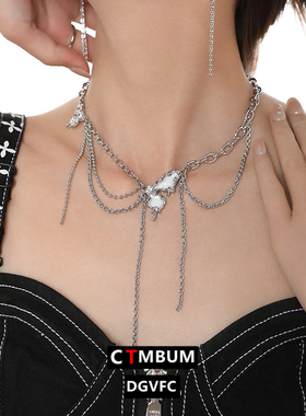 原创白色梦幻蝴蝶项链夏季女高级