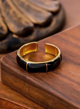 欧美简约竹节钛钢彩滴指环