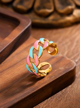 欧美时尚几何花朵彩色戒指