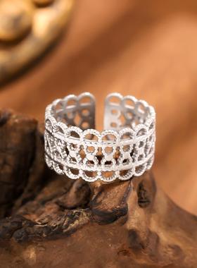 几何爱心环抱不规则不锈钢戒指