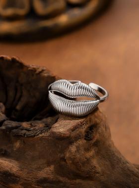 小嘴唇戒指个性可调节情侣款