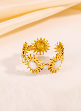 欧美风18K金太阳花滴釉戒指