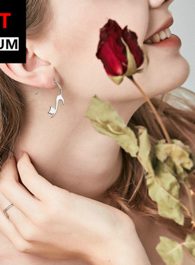 调皮小猫纯银戒指 欧美个性创意小猫咪素银S925开口女银戒指指环