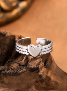欧美小众爱心开口戒指女
