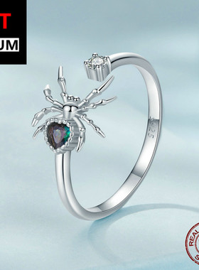 饰品跨境原创个性时尚蜘蛛开口戒可调节s925纯银镀白金戒指手饰女