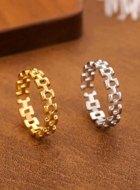 欧美风几何椭圆不锈钢女戒