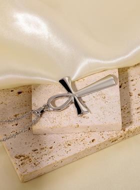 简约光面安卡十字架钛钢男吊坠