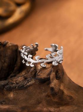 不锈钢轻奢叶纹可调戒指