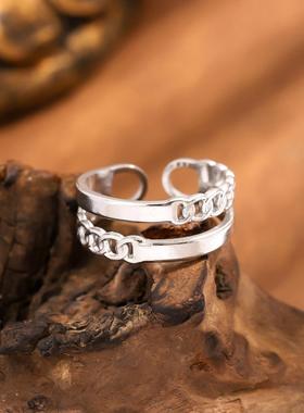 18K镀金双层链条开口戒指