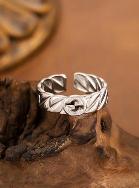 双G互扣做旧不锈钢女戒