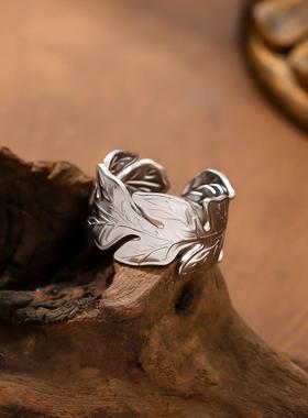 欧美风不锈钢镀金树叶戒指
