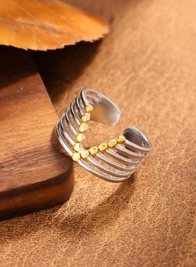 不锈钢间金线条戒指女款