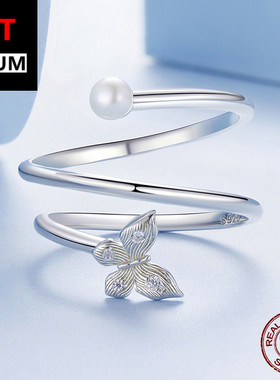 饰品跨境原创多层蝴蝶缠绕百搭开口戒s925纯银镀白金可调节戒指女