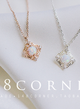 日系宫廷风菱形花边银镀金短项链