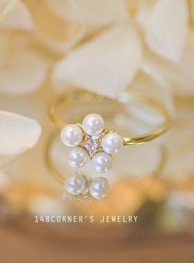 日系五角星锆石钻925银金戒指