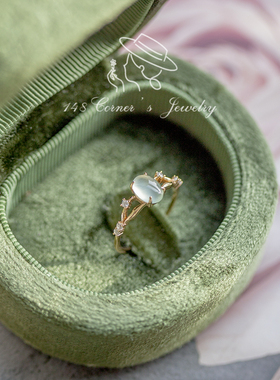 日系复古小清新天然绿葡萄石椭圆925纯银镀金锆石戒指环女