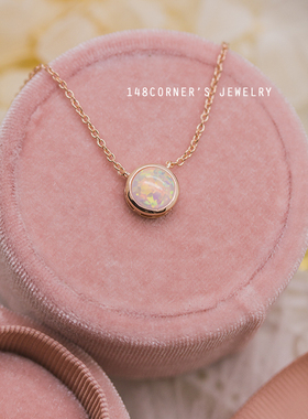 日系复古宫廷风迷你单颗欧泊项链