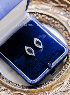 蓝色锆石耳钉925银韩国
