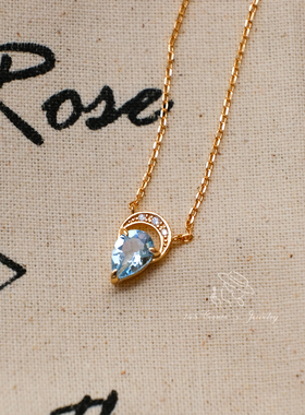 浮光拾梦 日系气质百搭精致轻奢天空蓝托帕石925银镀金锁骨短项链