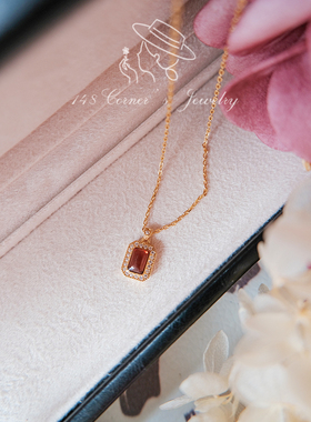 日系皇后莫桑方形纯银项链戒指