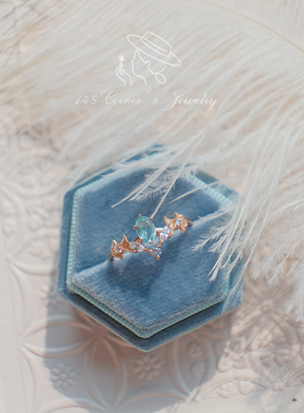 优雅王之冠甜美复古气质宫廷风水蓝色磷灰石白锆925纯银戒指环