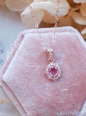 薄雾蔷薇 气质甜美精致小巧粉蓝宝925纯银镀玫瑰金锁骨链短项链