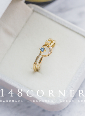 日系星月银镀金戒指