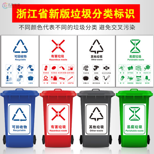 浙江垃圾桶分类标识贴纸易腐其他厨余标示签牌温州嘉兴杭州宁波 - 图0