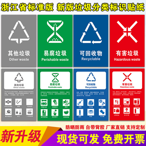 浙江垃圾桶分类标识贴纸易腐其他厨余标示签牌温州嘉兴杭州宁波 - 图1