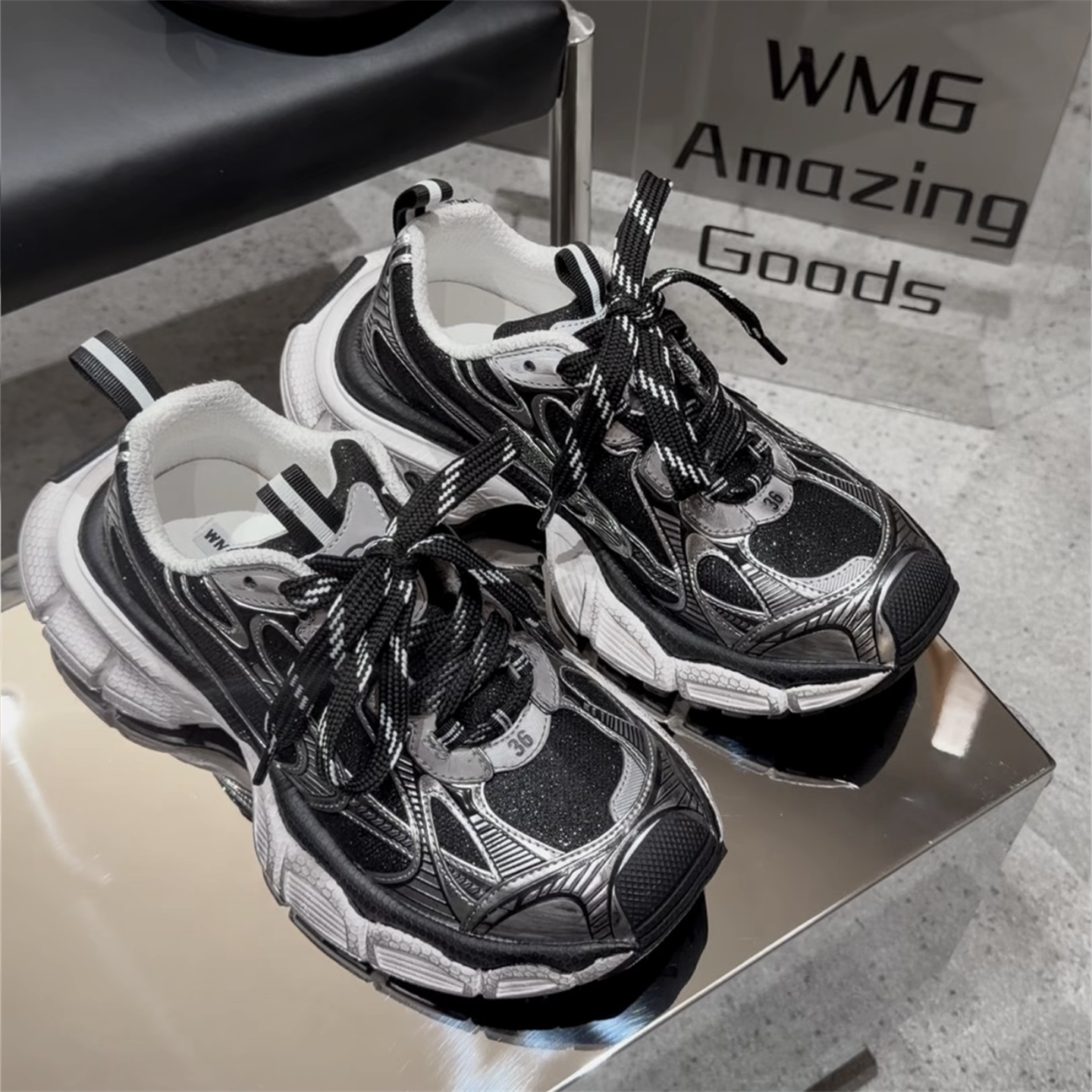 WM6女鞋2026春新款欧货真皮系带ins厚底撞色老爹鞋松糕休闲运动鞋,淘宝优惠券,粉丝福利购,淘宝优惠卷