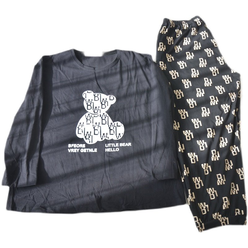 加大码卡通熊情侣睡衣男女春秋长袖圆领纯棉胖MM休闲家居服200斤,淘宝优惠券,粉丝福利购,淘宝优惠卷