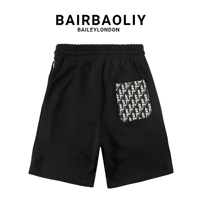 BAIRBAOLIY字母提花大牌质感拉链休闲拼接短裤直筒抽绳五分裤男装