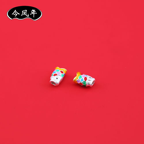 足银999彩色小锦鲤串珠DIY配件纯银年年有余手工编绳手链项链隔珠 - 图2