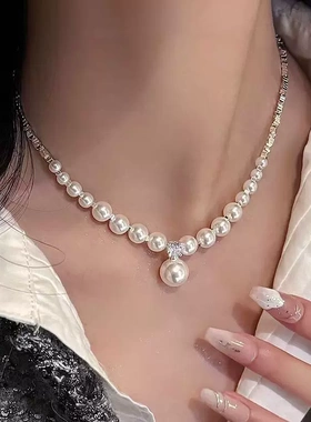 法式珍珠轻奢锁骨链女小众新款