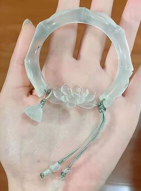 新中式复古风竹节莲花手镯小众设计清冷感高级女精致古风手链饰品