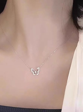 S925纯银蝴蝶项链女款2025新款爆款锁骨链轻奢小众高级设计感吊坠