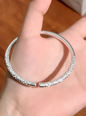 黑神话悟空足银9999纯银金箍棒手镯卷草纹古法实心情侣银镯子