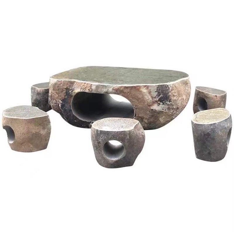 整石石桌石凳庭院花园户外天然 青石台鹅卵石桌椅户外别墅装饰 - 图3