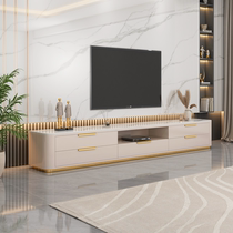 Modern Light Lavish Rock Board TV Cabinet Tea Table Composition Living Room Small Family Style Fashion Brief Nordic Baking Lacquered High Style Furniture