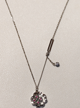 S925纯银复古花朵镶钻镂空项链