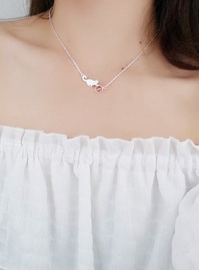 猫咪草莓晶招纯银森系清新锁骨链